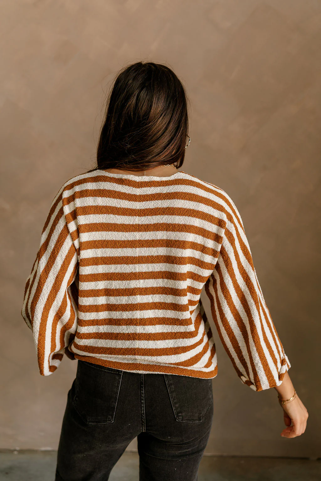 Everly Cream & Spice Brown Stripe Sweater - Image 5