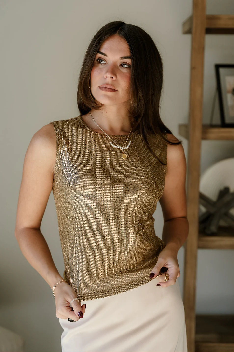 Everly Gold Round Neckline Tank - Image 3