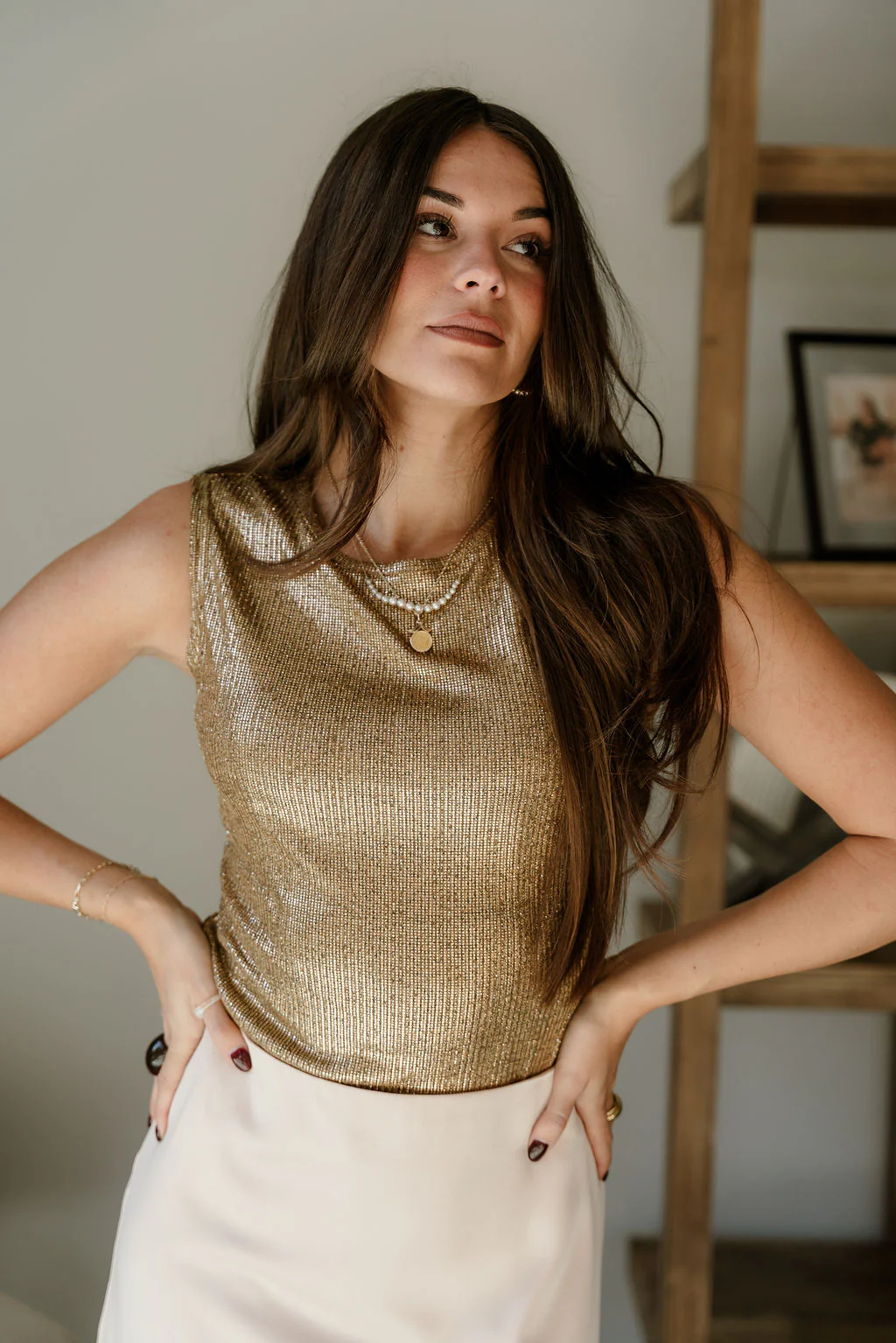 Everly Gold Round Neckline Tank - Image 5