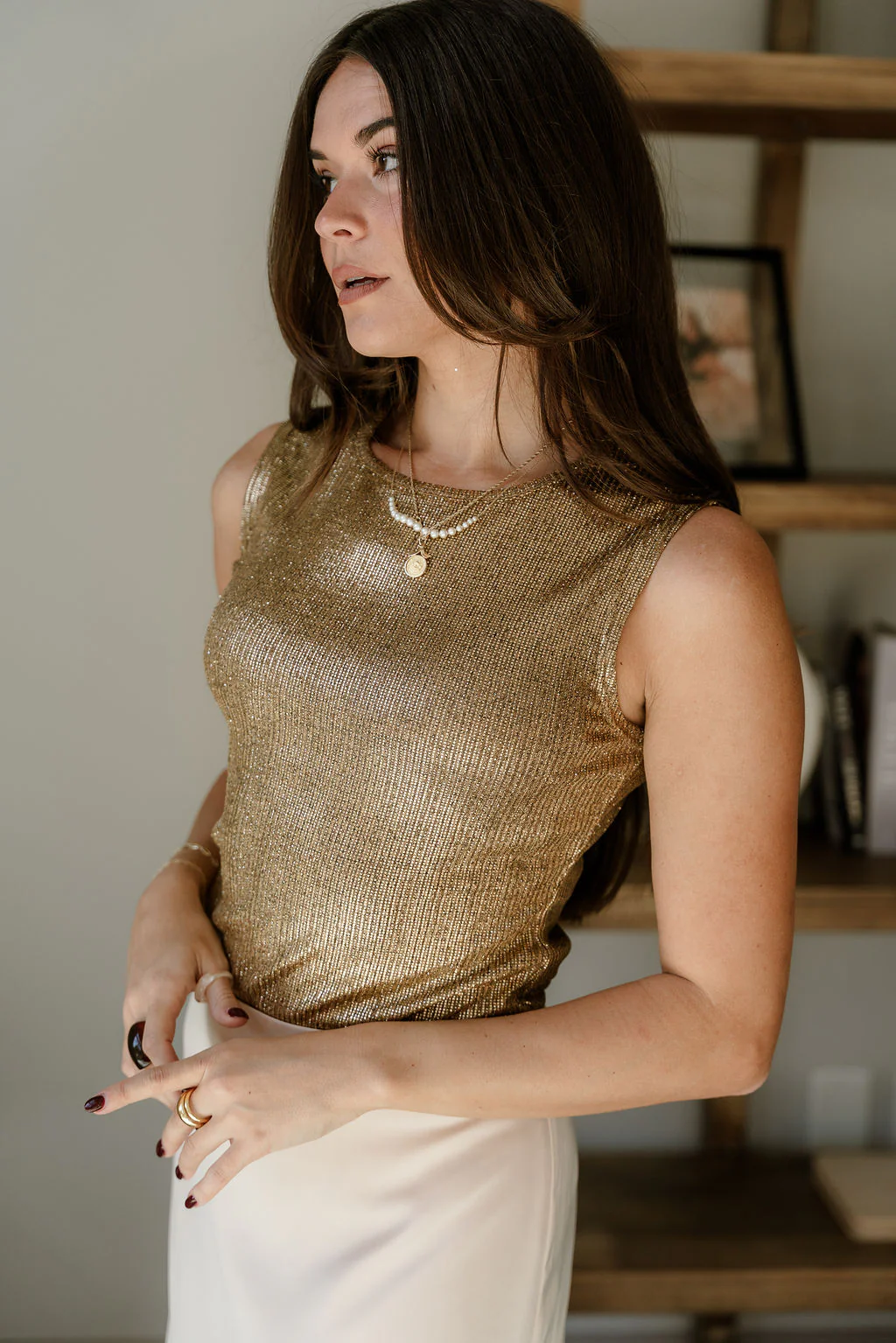 Everly Gold Round Neckline Tank - Image 8