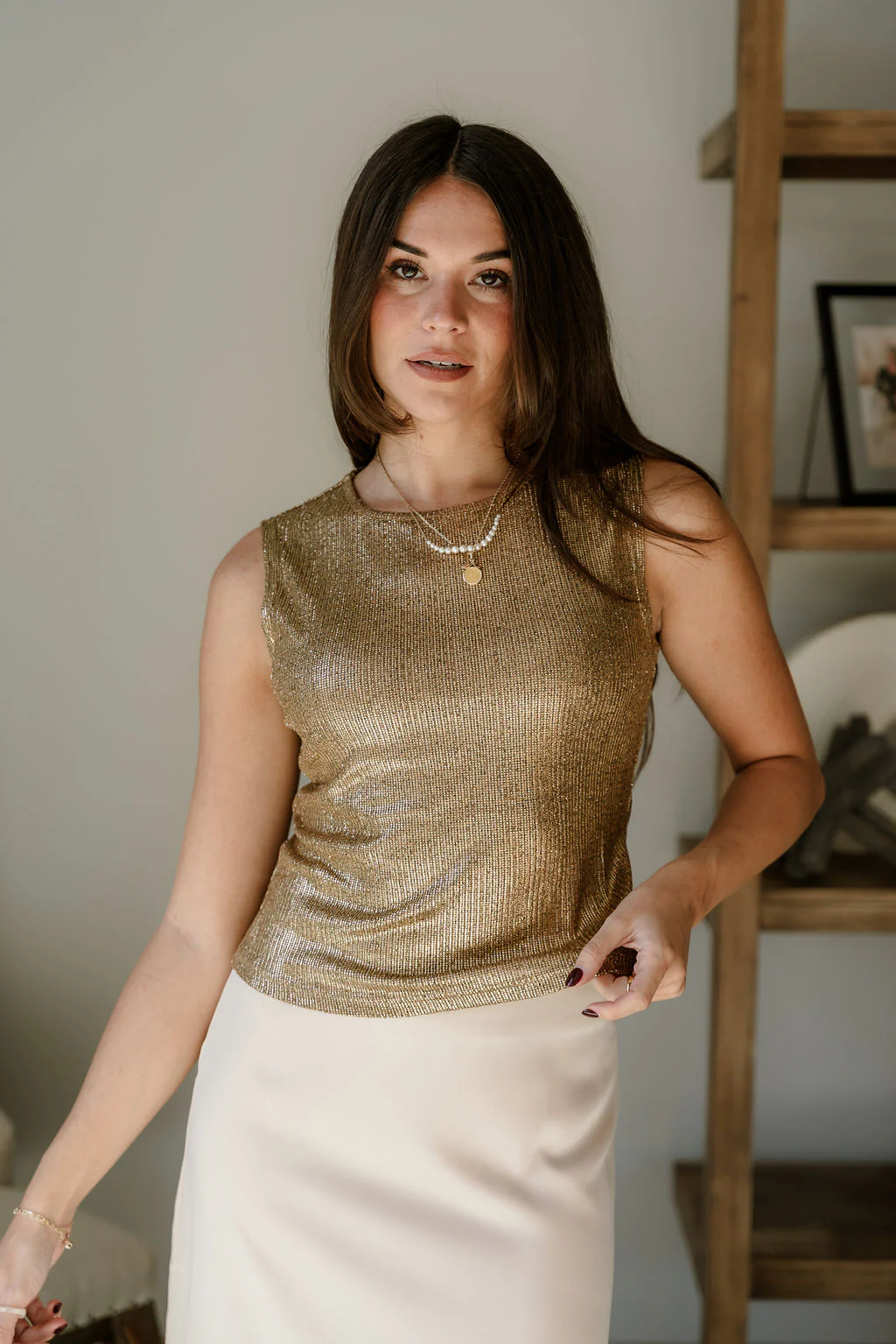 Everly Gold Round Neckline Tank - Image 9