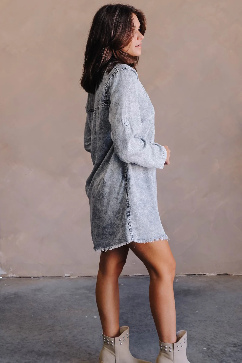Everly Light Washed Denim Long Sleeve Dress - Image 9