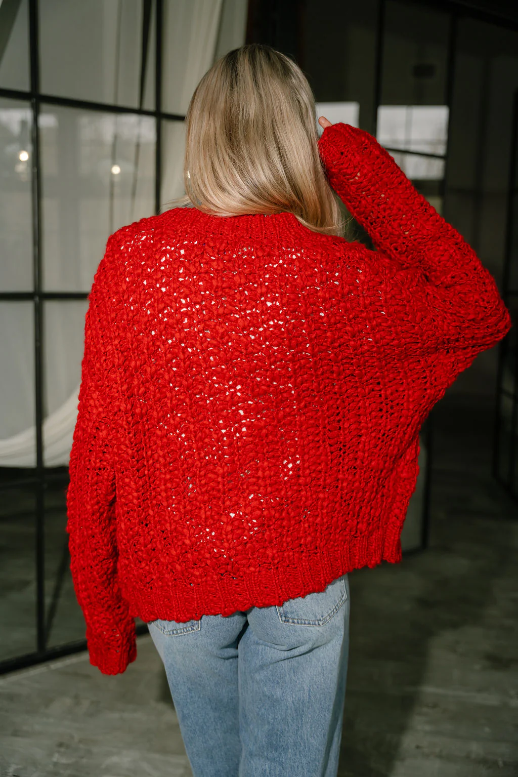 Everly Red Chunky Knit Cardigan - Image 11
