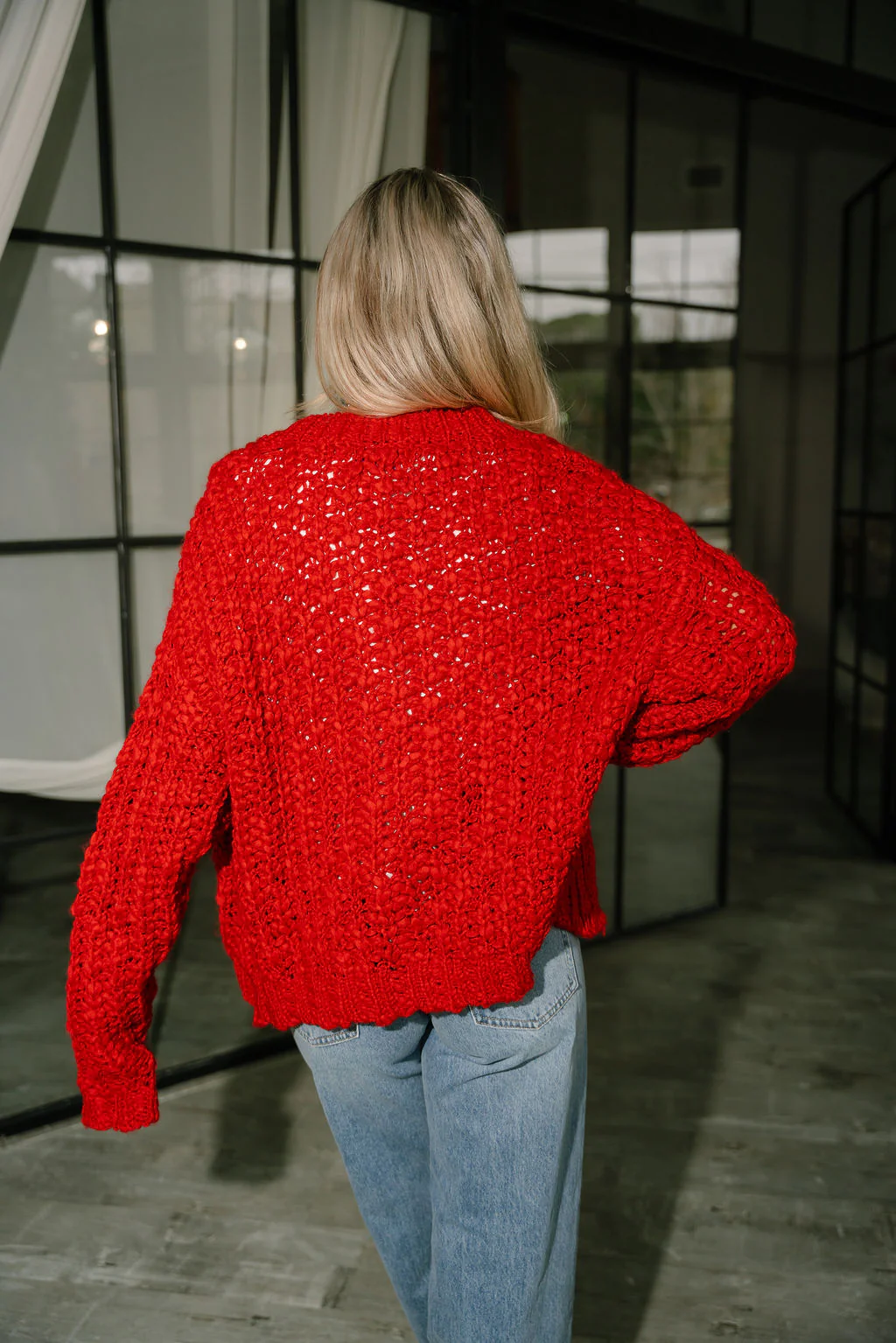 Everly Red Chunky Knit Cardigan - Image 5