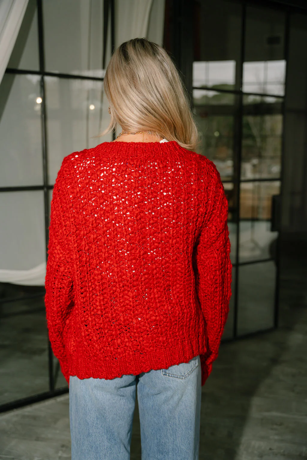 Everly Red Chunky Knit Cardigan - Image 9
