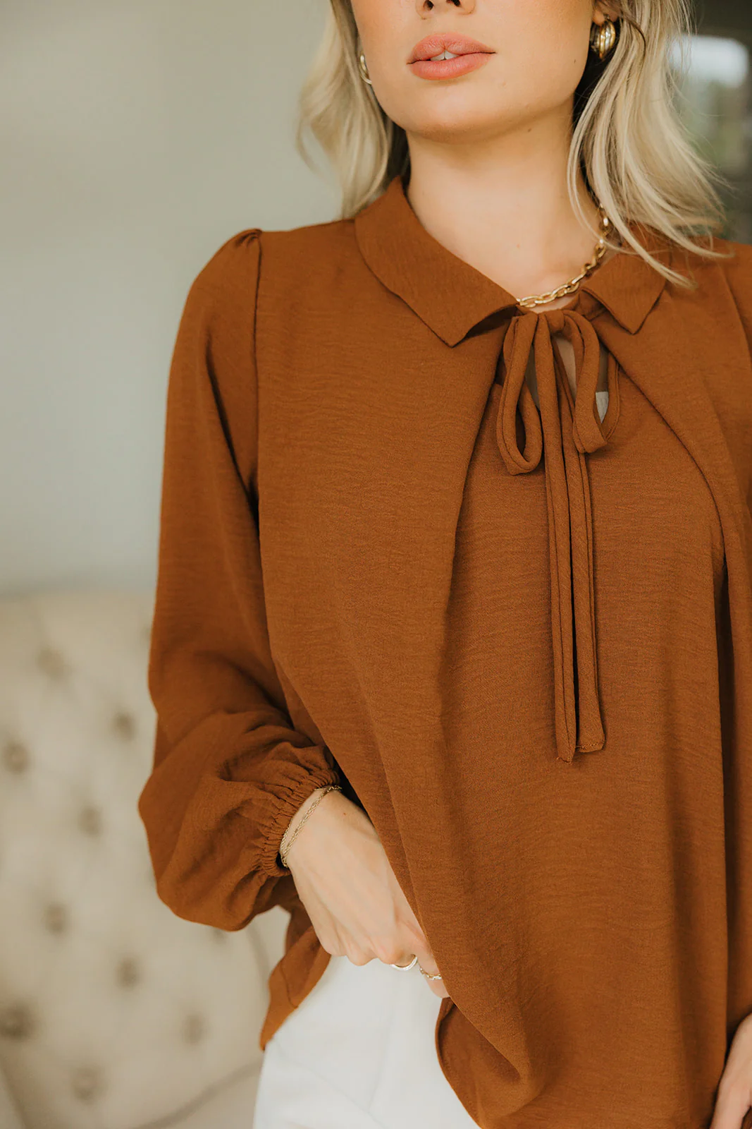 Everly Rust Brown Tie Top
