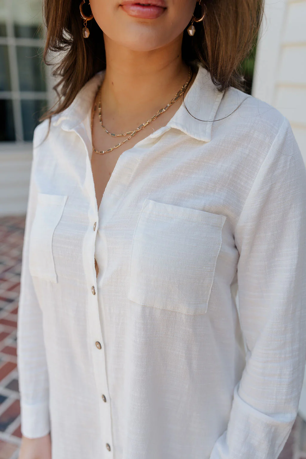 Everly White Button Up Midi Dress - Image 2