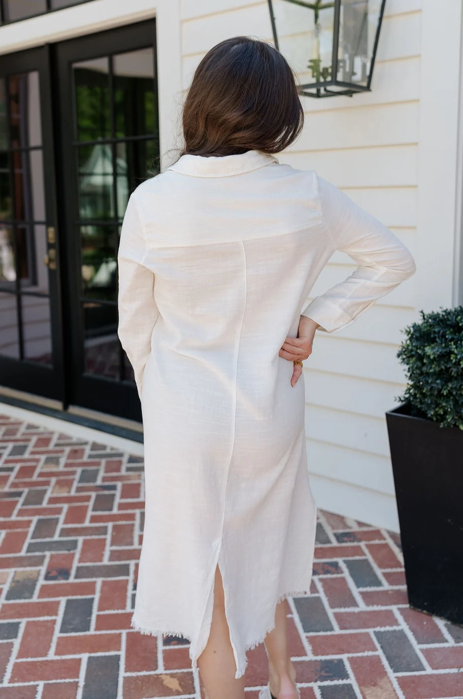 Everly White Button Up Midi Dress - Image 4