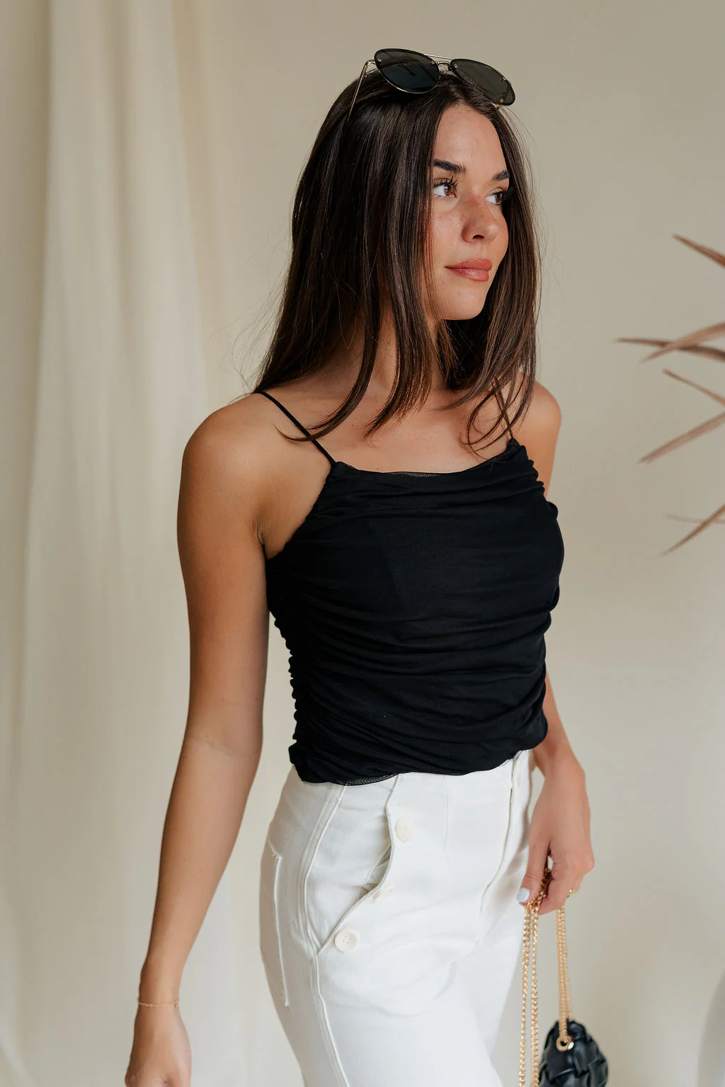 Evie Black Ruched Tank - Image 2