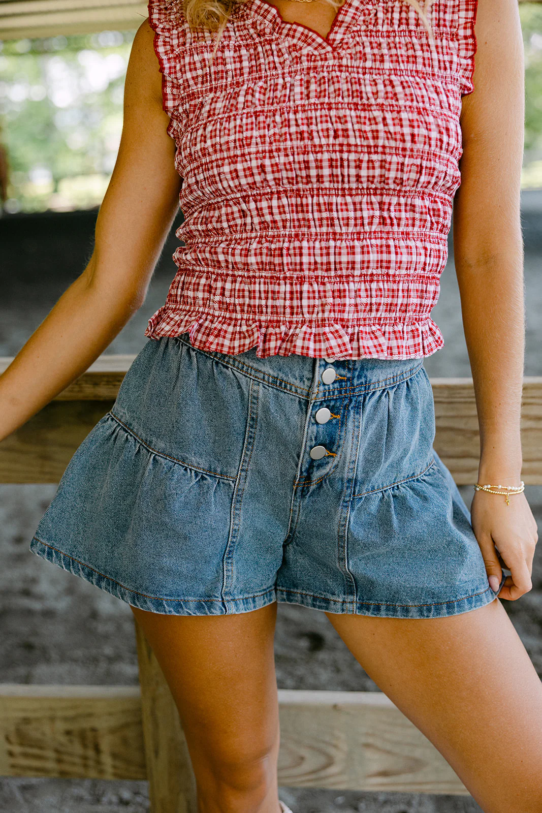 Evie Denim Tiered Flare Shorts - Image 2