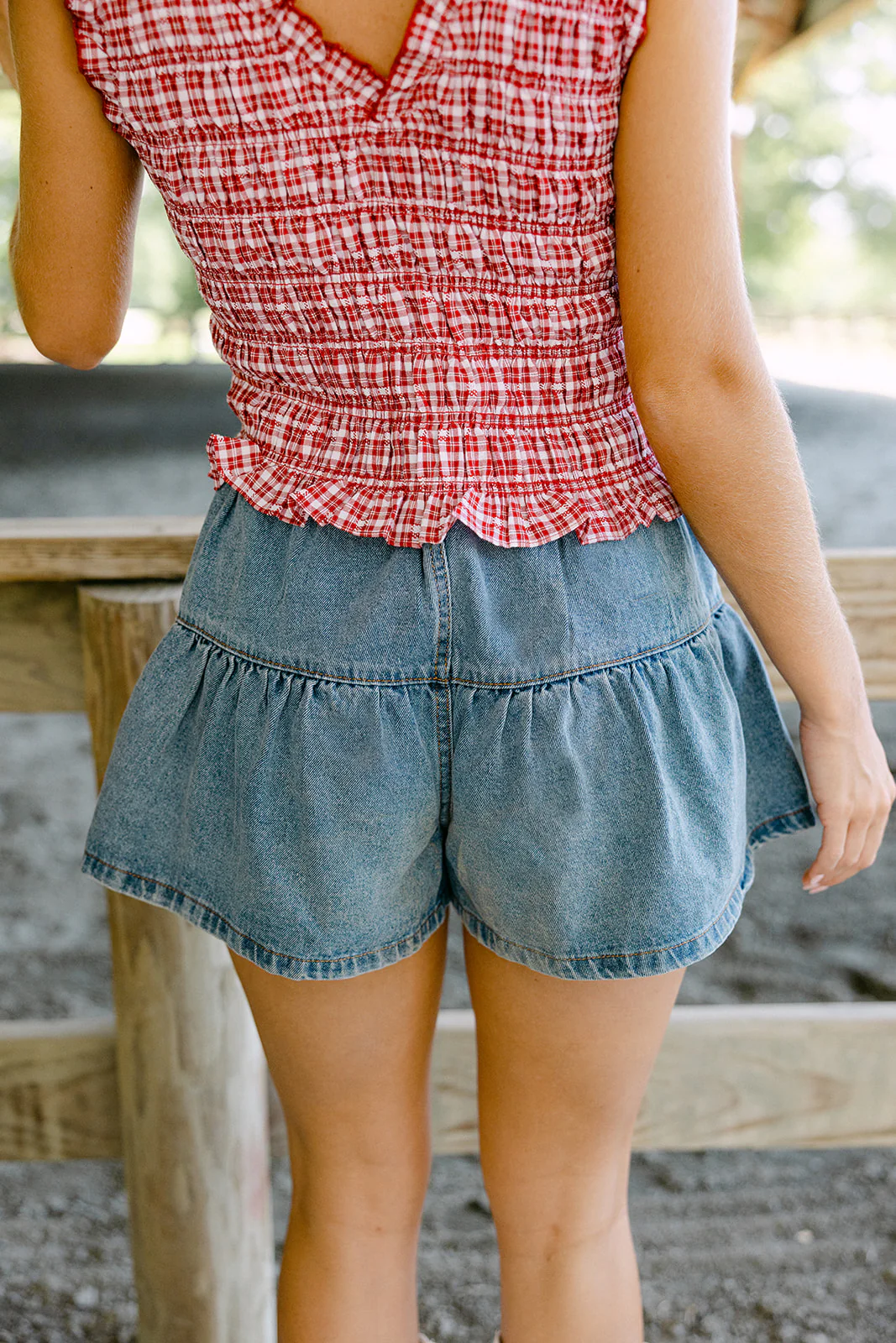 Evie Denim Tiered Flare Shorts - Image 3