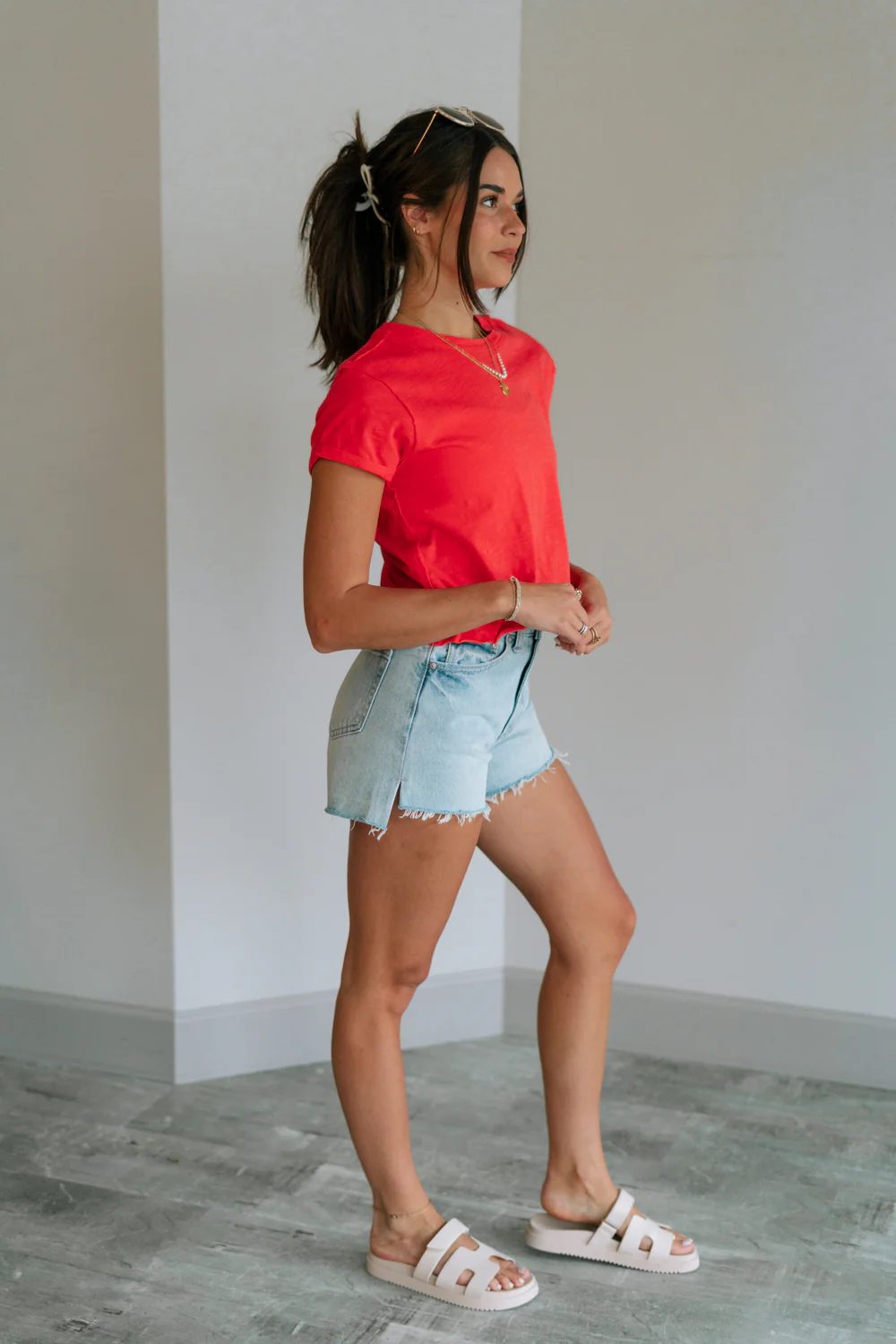 Evie Red Coral Short Sleeve Top - Image 5
