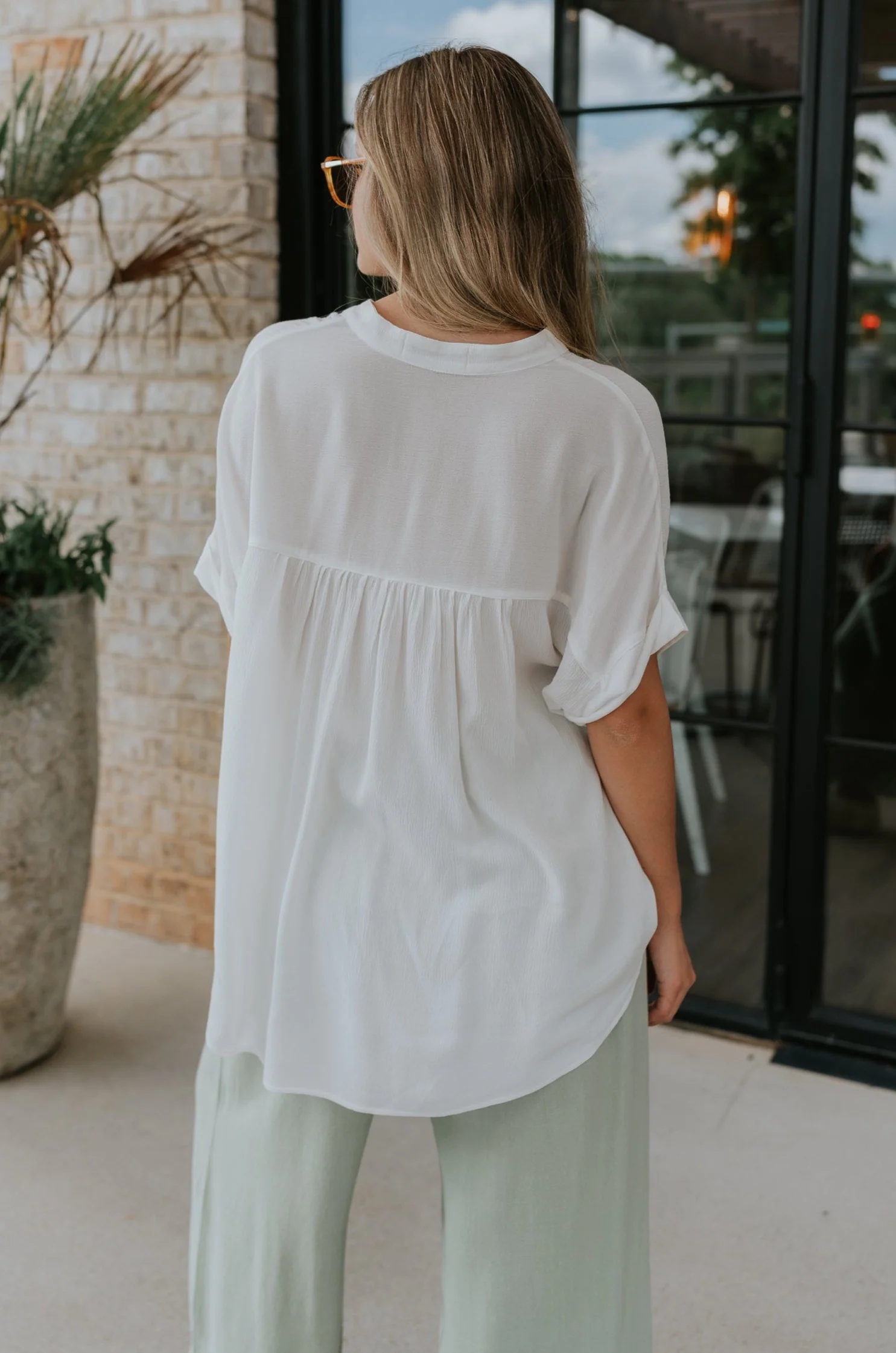 Evie White Short Sleeve Button-Up Top - Image 3