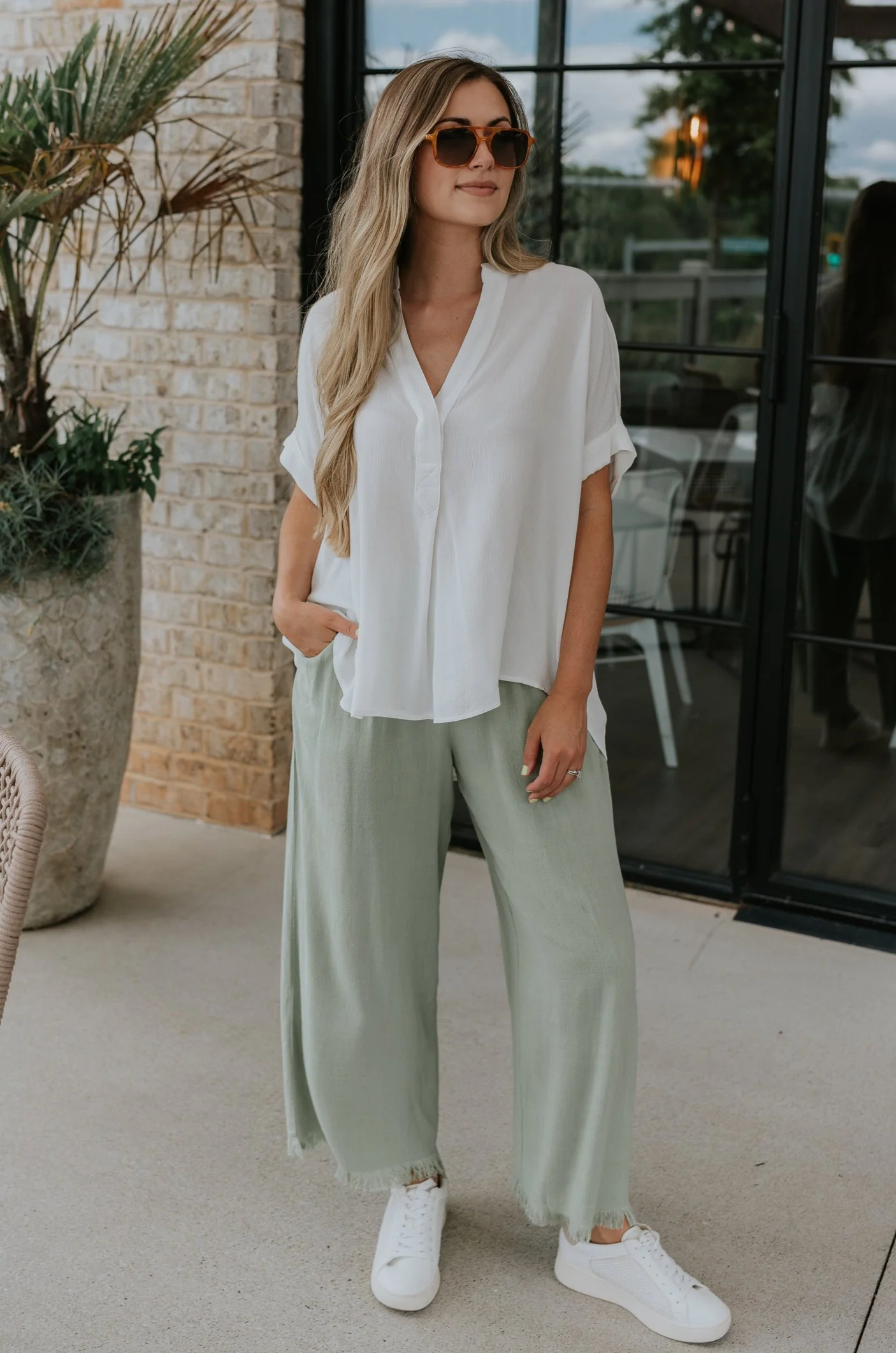 Evie White Short Sleeve Button-Up Top - Image 4