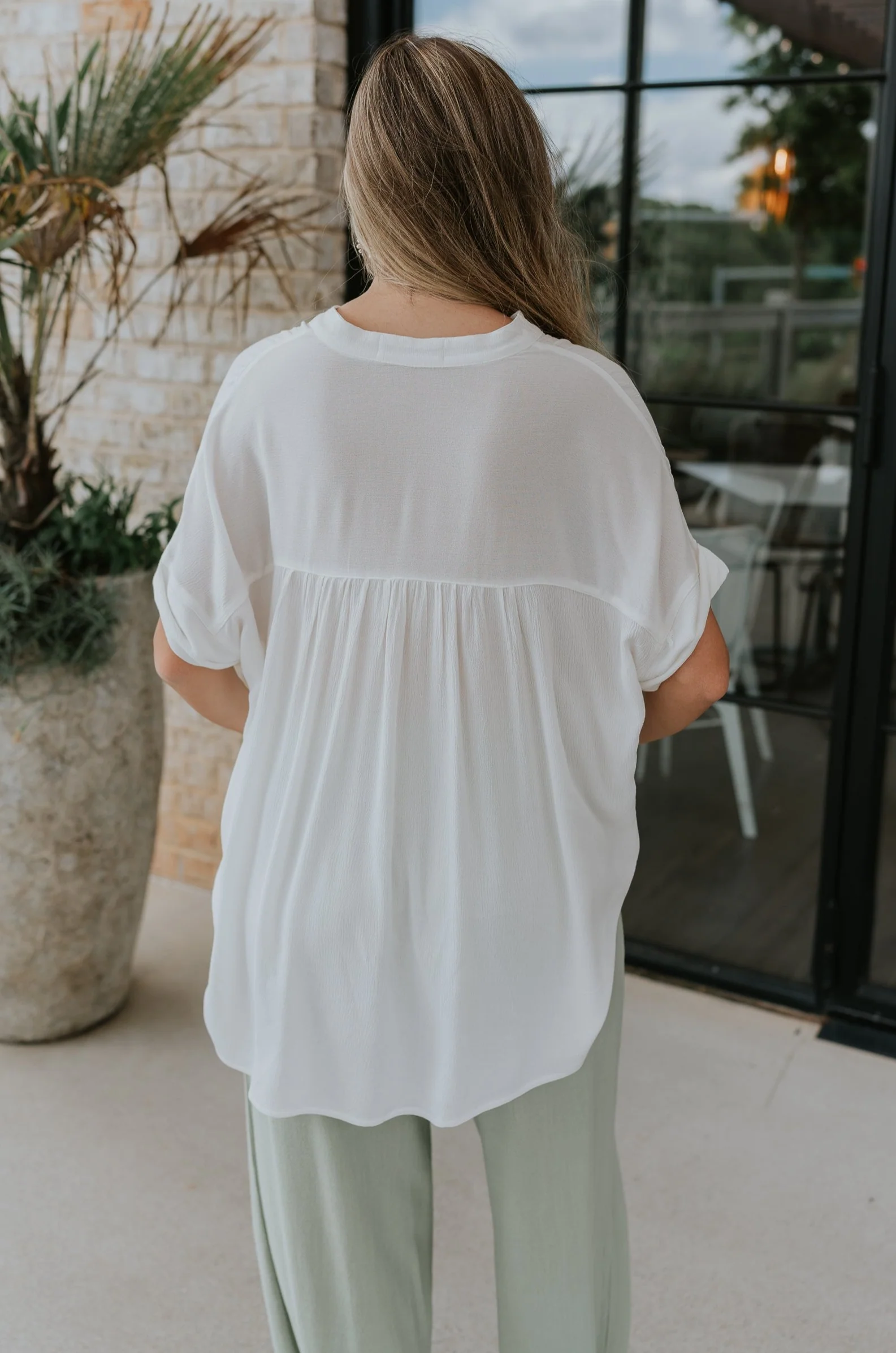 Evie White Short Sleeve Button-Up Top - Image 7