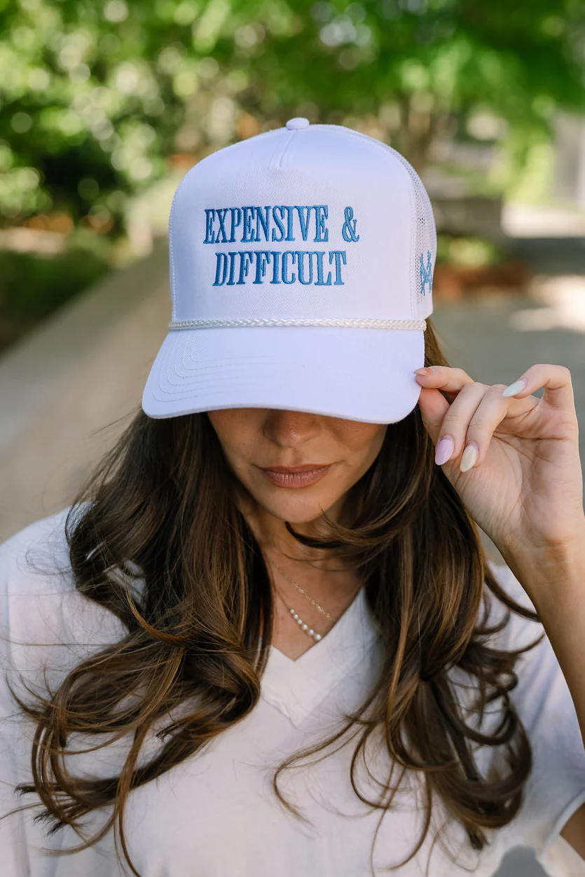 Expensive & Difficult White & Blue Trucker Hat - Image 3