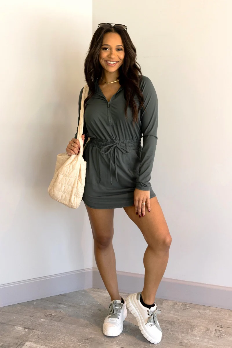 Ezra Grey Green Long Sleeve Romper - Image 2