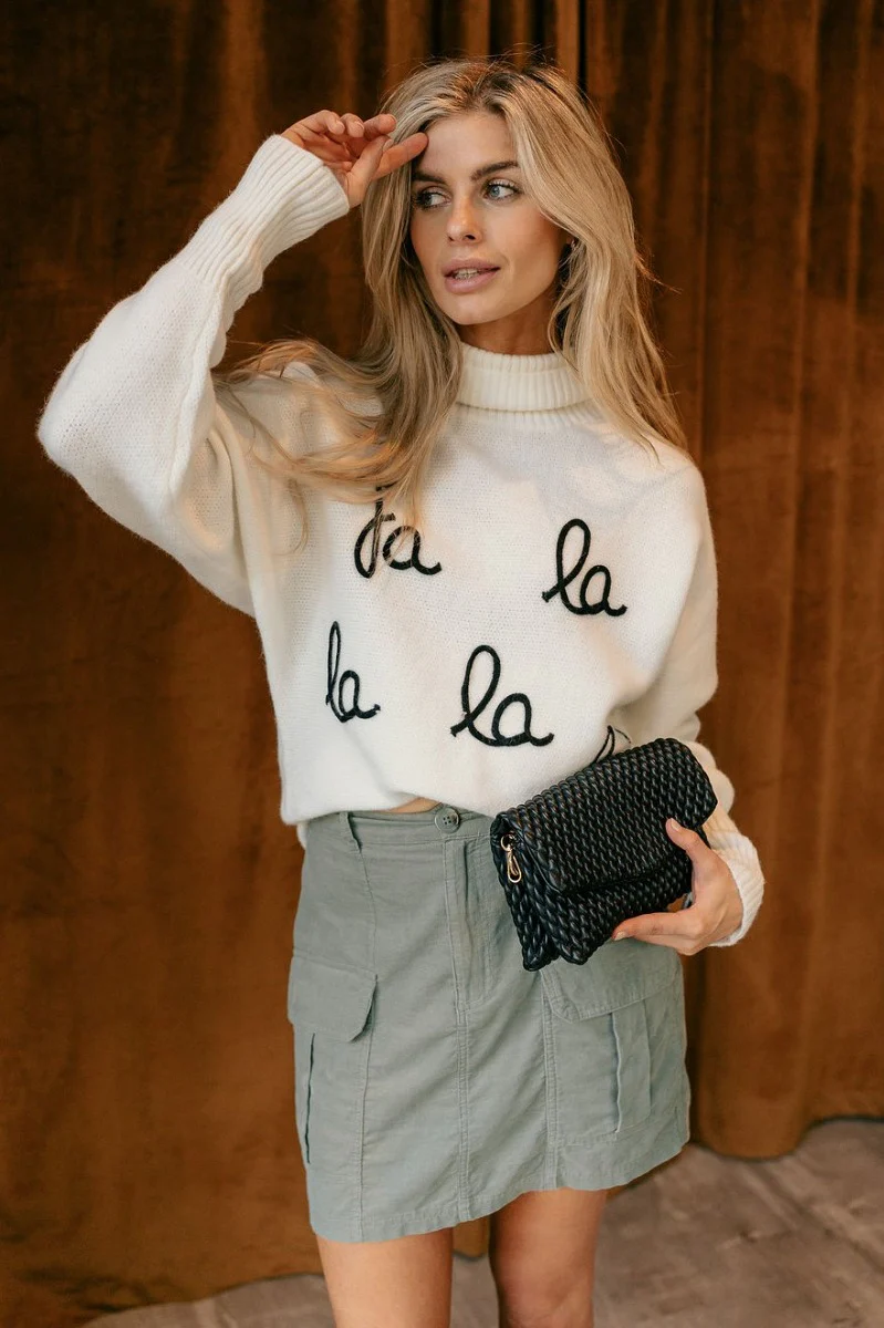 Fa La La White & Black Turtleneck Sweater - Image 2