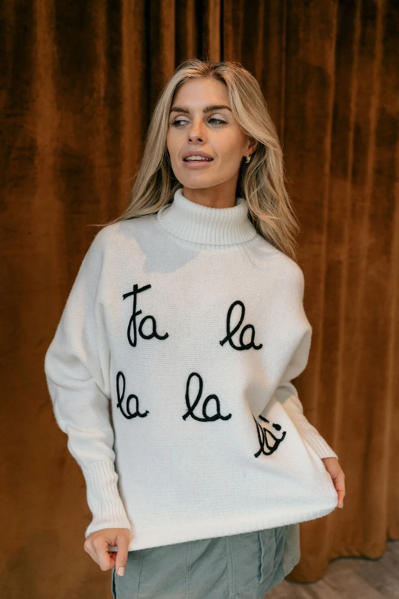 Fa La La White & Black Turtleneck Sweater - Image 3