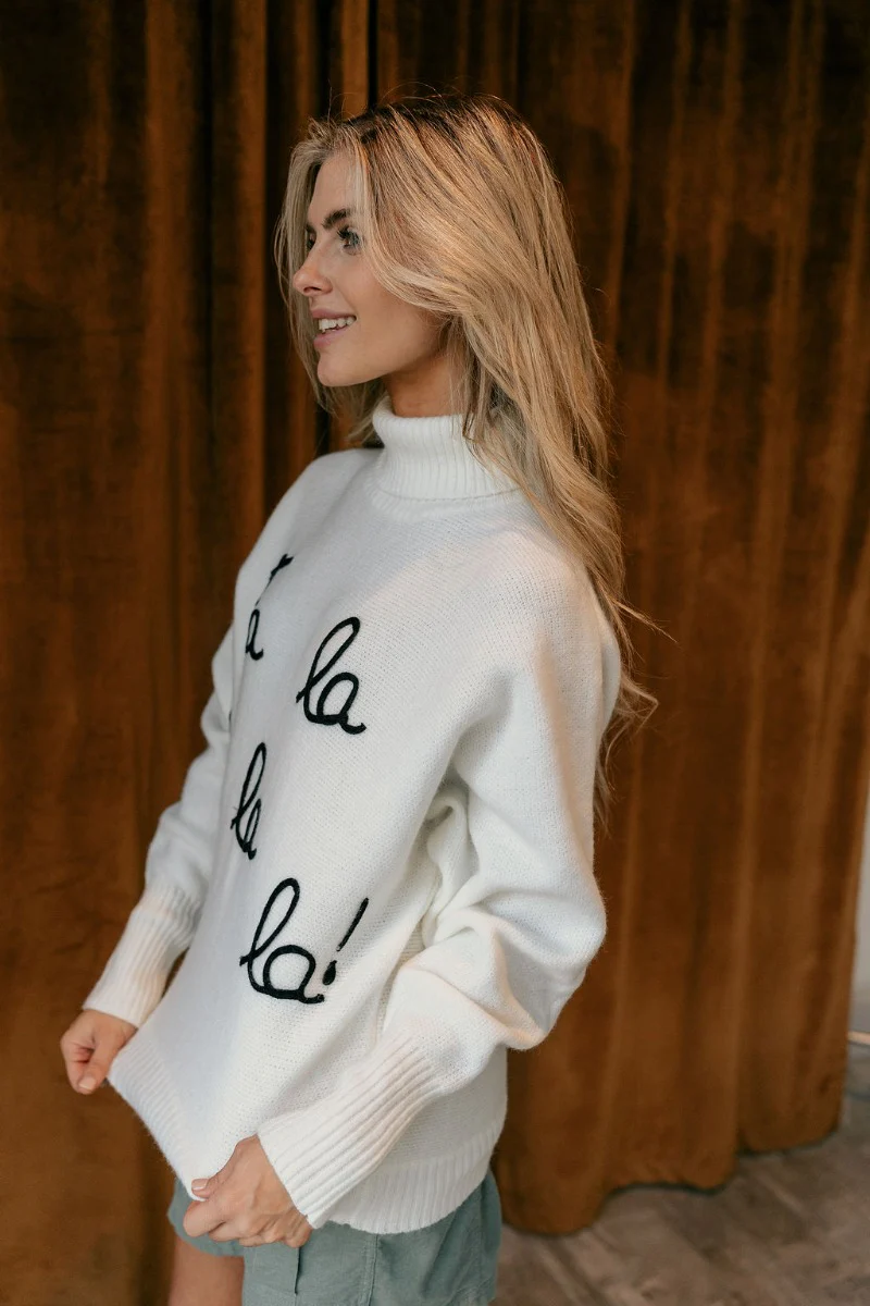 Fa La La White & Black Turtleneck Sweater - Image 4
