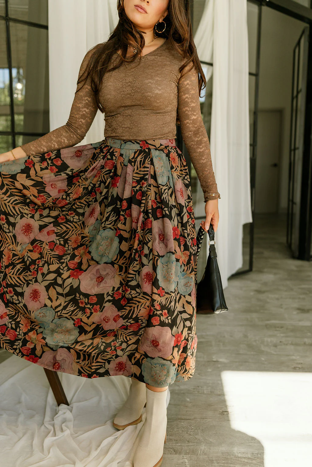 Faith Black Multi Floral Midi Skirt - Image 2
