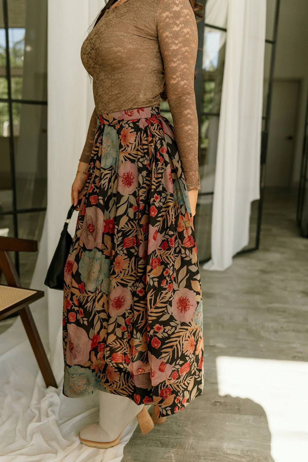 Faith Black Multi Floral Midi Skirt - Image 5
