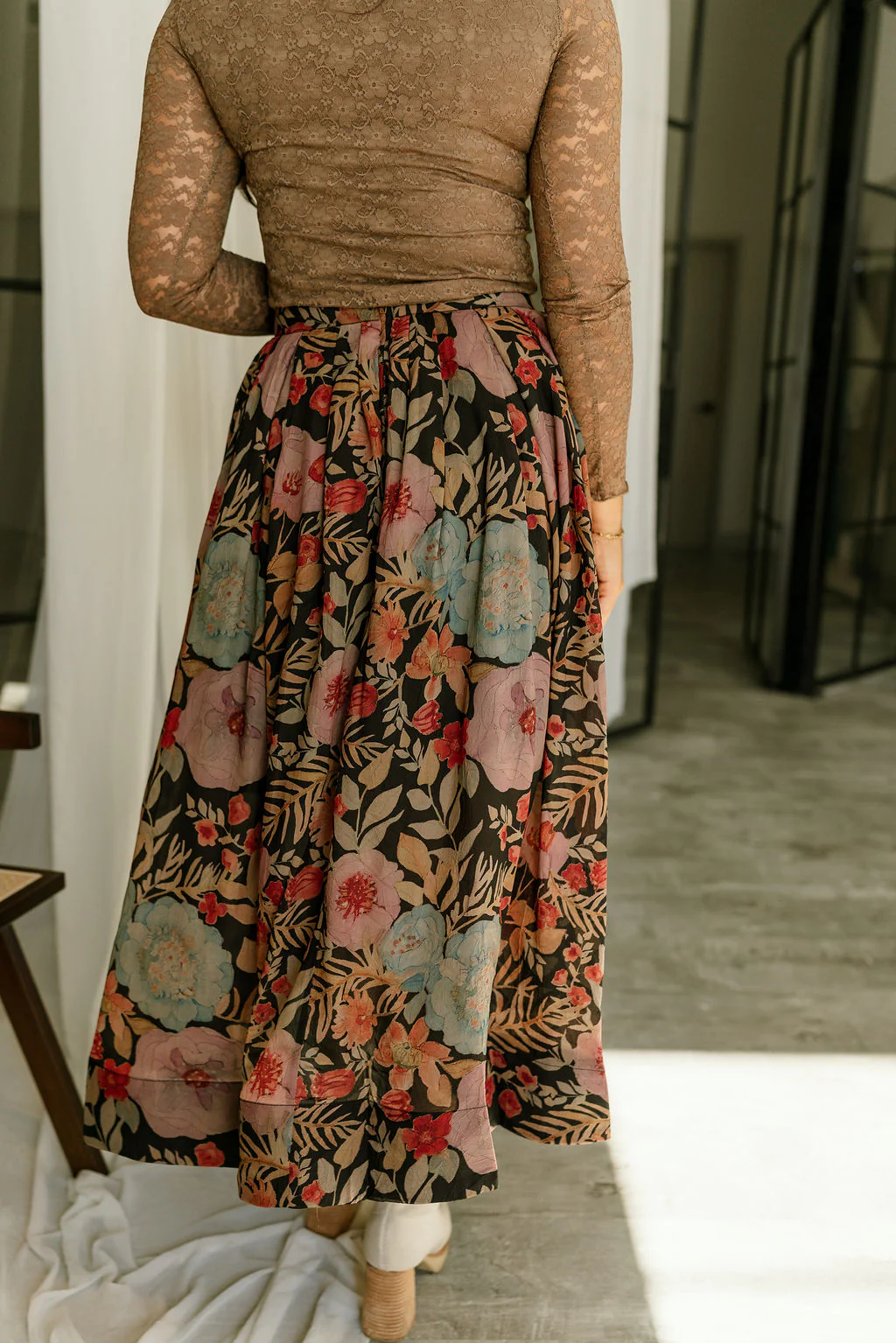 Faith Black Multi Floral Midi Skirt - Image 6