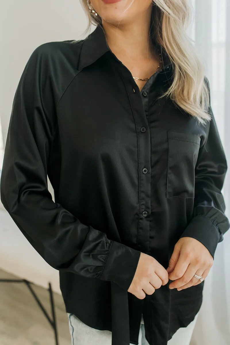 Fancy Me Satin Top in Black - Image 3