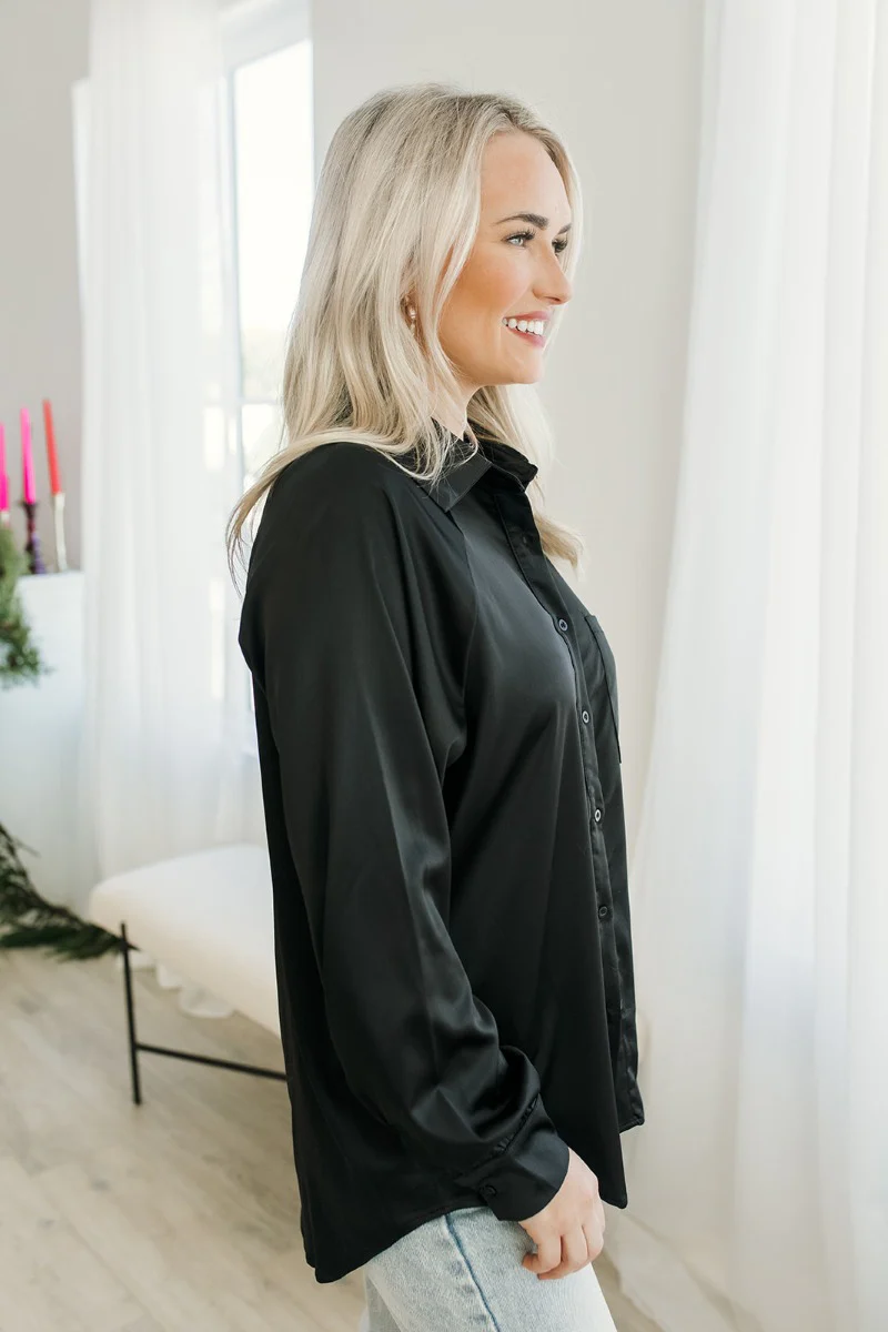 Fancy Me Satin Top in Black - Image 4