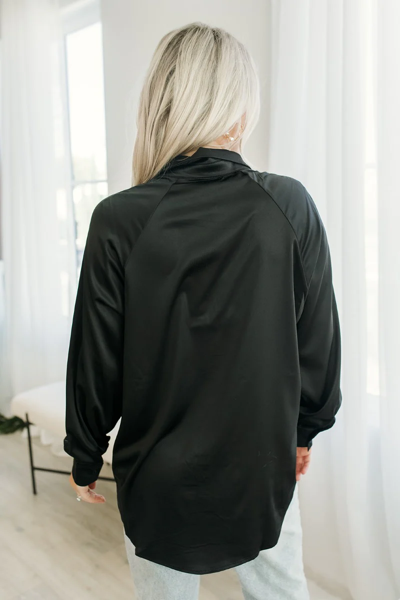Fancy Me Satin Top in Black - Image 5