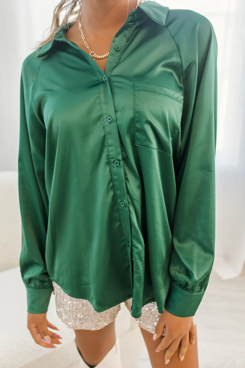 Fancy Me Satin Top in Green - Image 3
