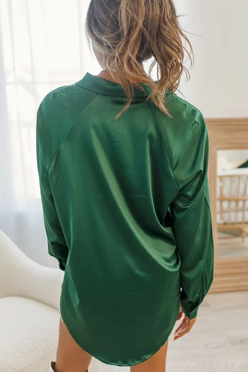 Fancy Me Satin Top in Green - Image 5