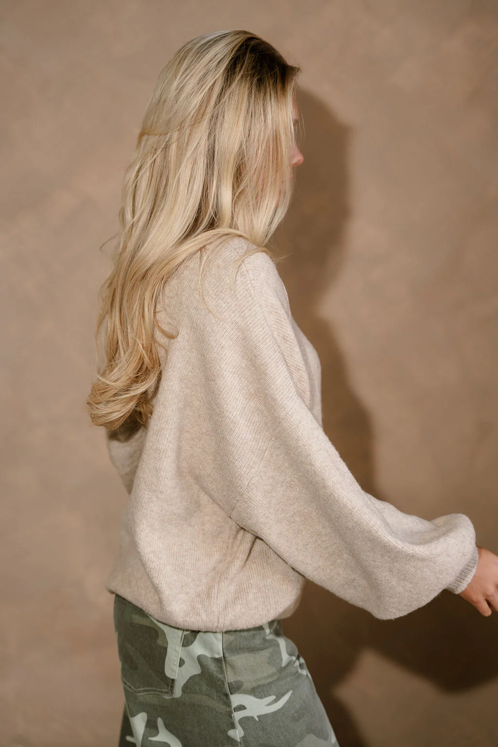Farrah Beige Balloon Sleeve Sweater - Image 4