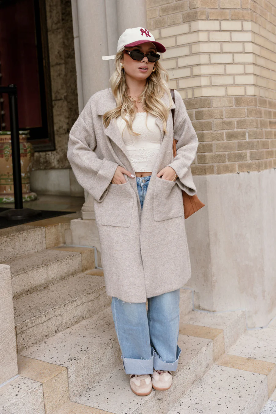Farrah Oatmeal Knit Collared Jacket - Image 2