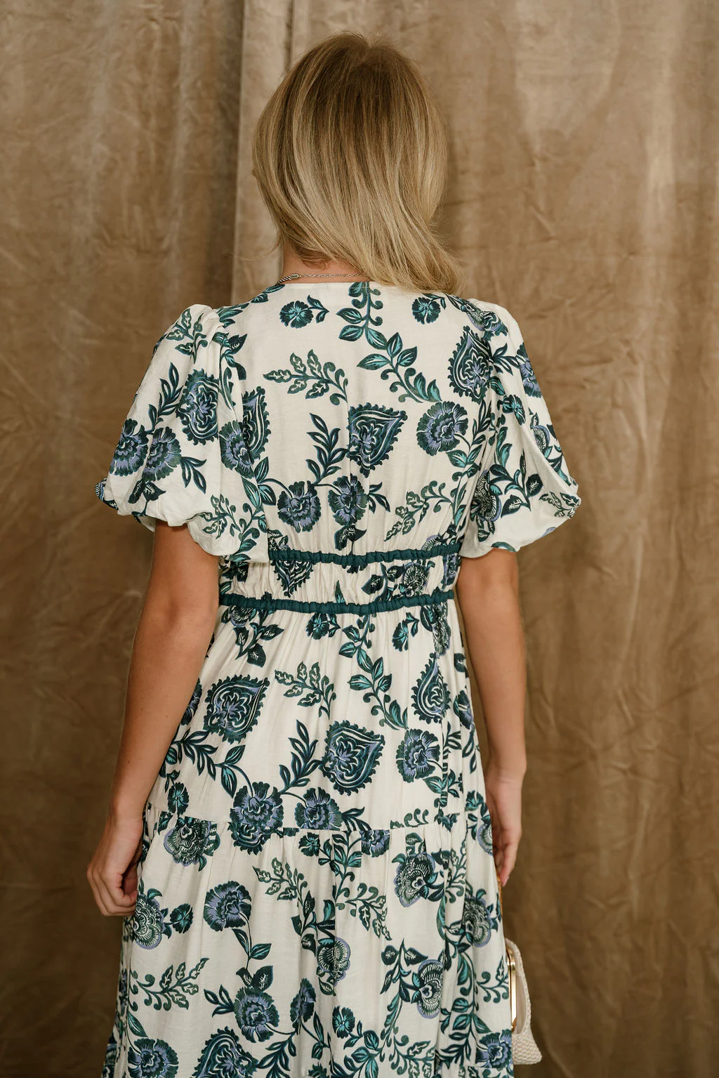 Farrah Teal Multi Floral Puff Sleeve Midi Dress - Image 8