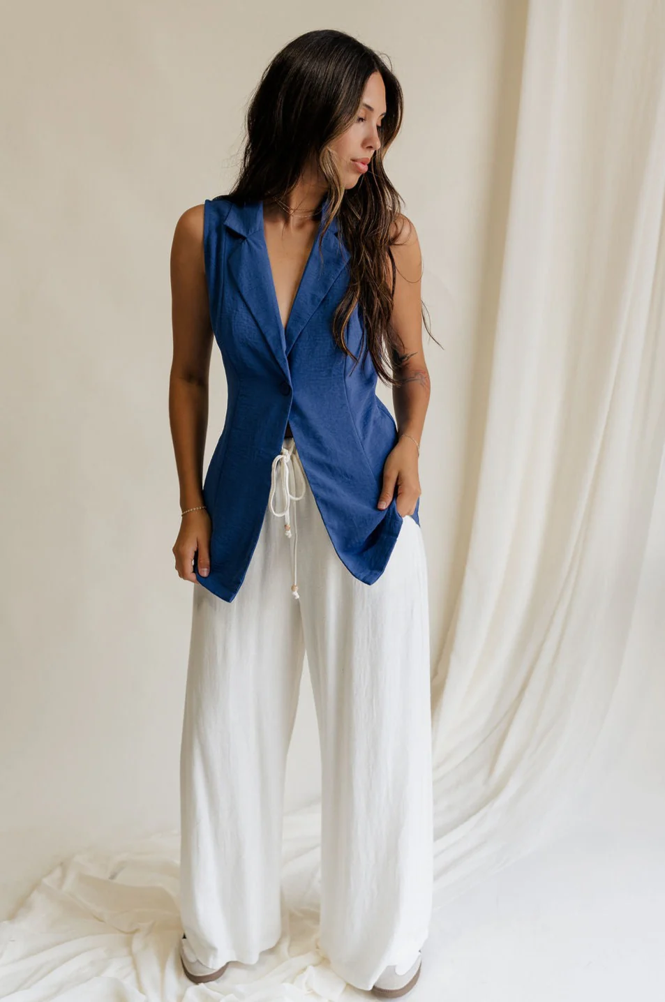 Faye Blue Buttoned Vest