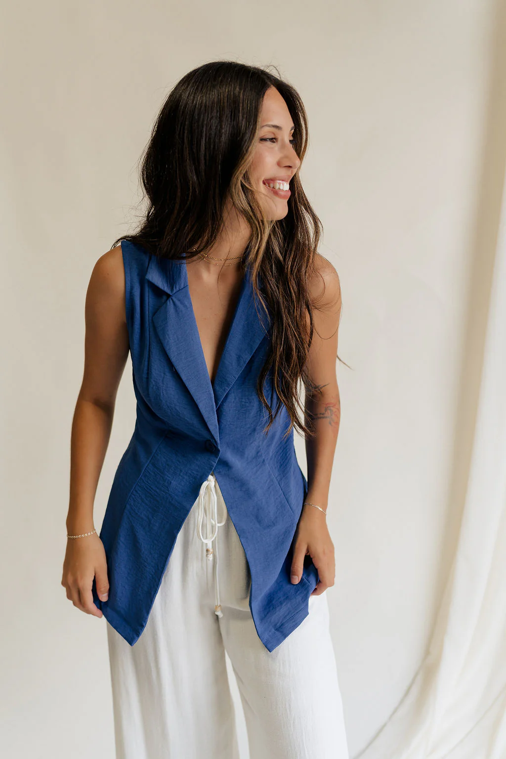 Faye Blue Buttoned Vest - Image 2