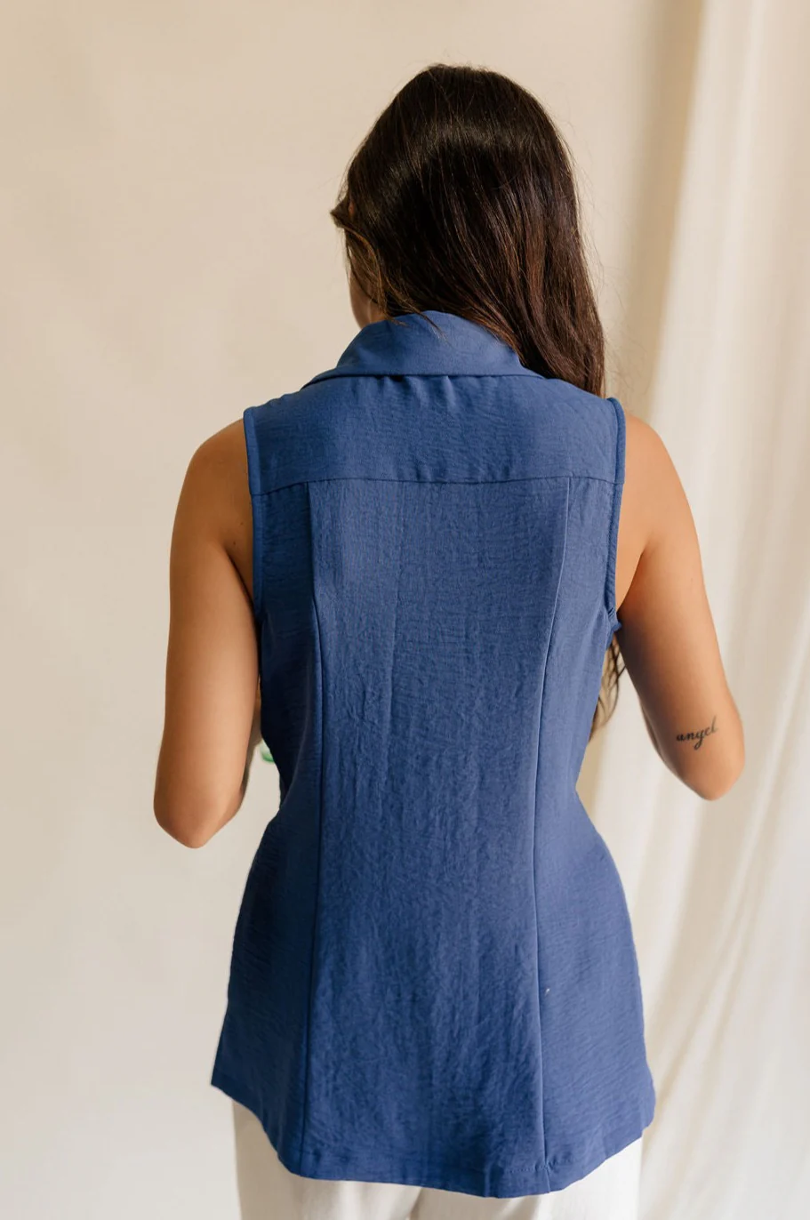 Faye Blue Buttoned Vest - Image 4