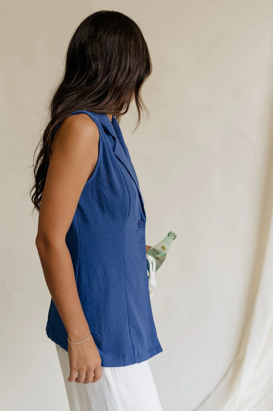 Faye Blue Buttoned Vest - Image 5