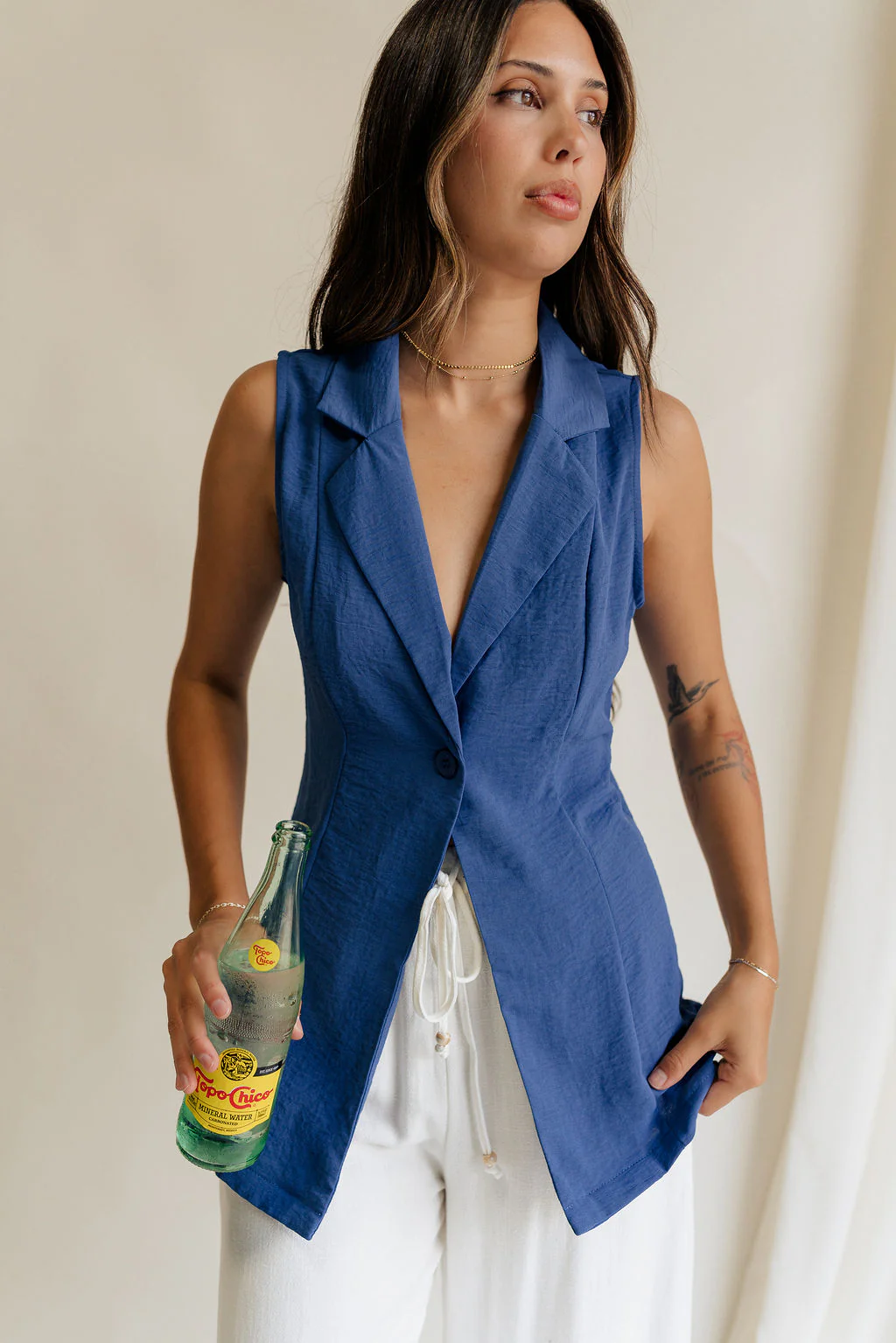 Faye Blue Buttoned Vest - Image 6