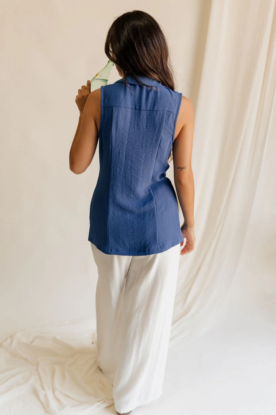 Faye Blue Buttoned Vest - Image 8