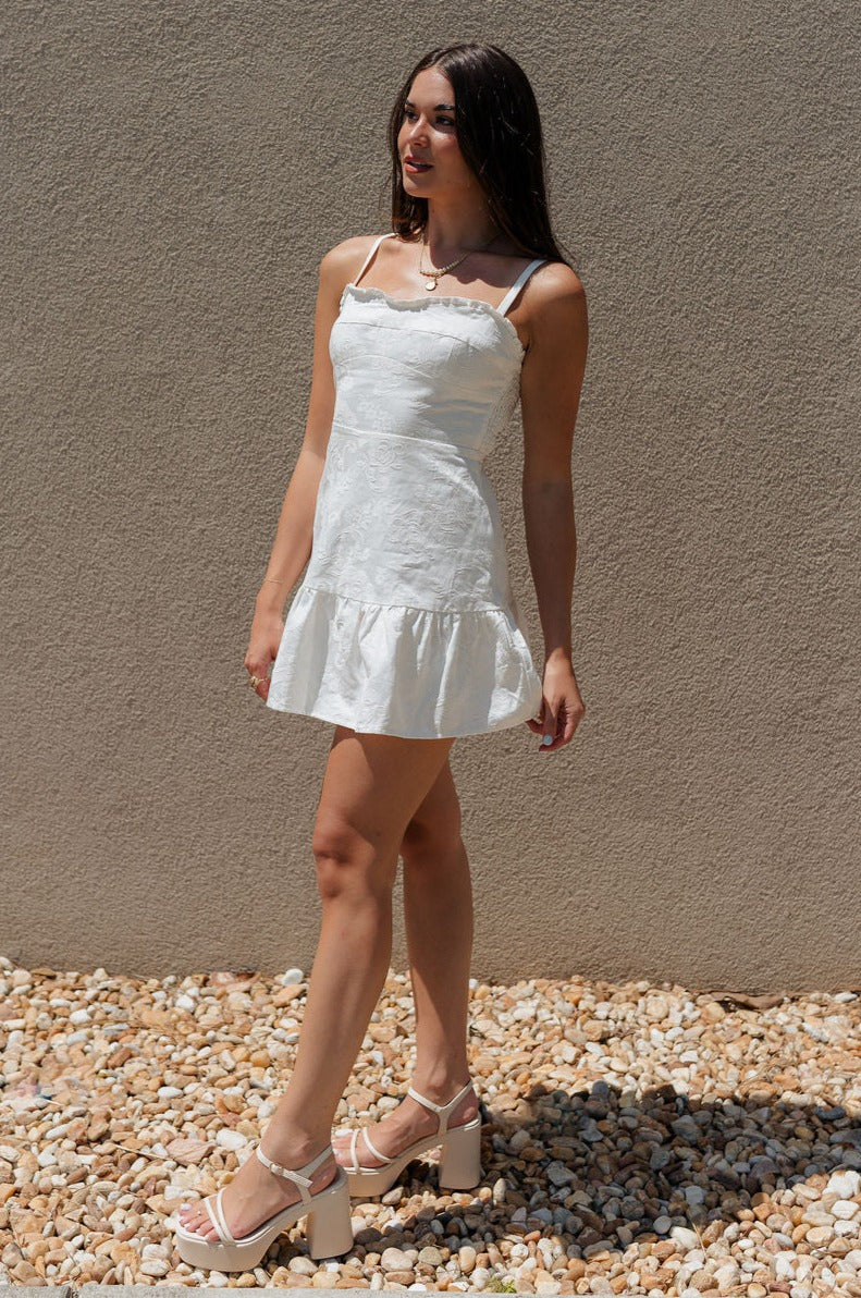 Faye White Floral Ruffle Mini Dress - Image 3