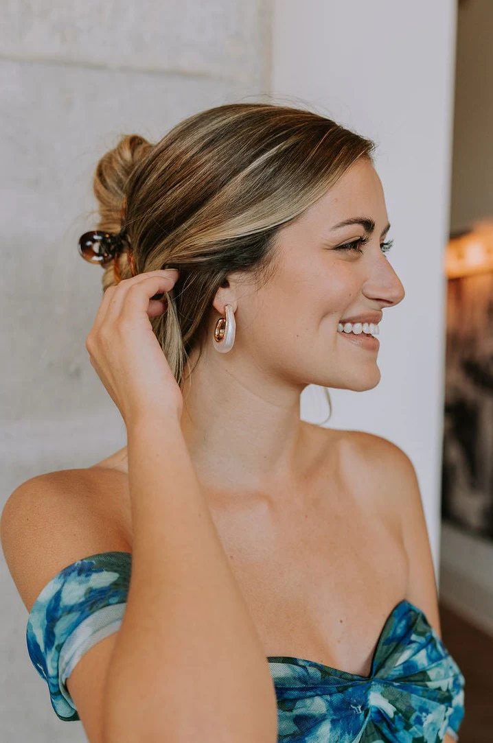 Faye White & Gold Teardrop Hoops - Image 2