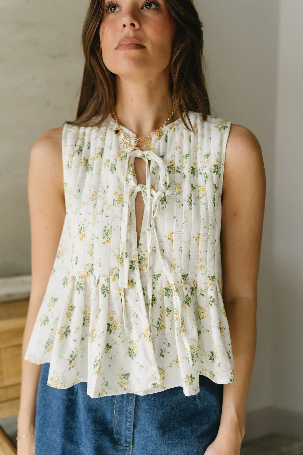 Faye White & Yellow Floral Pleated Peplum Tank - Image 2