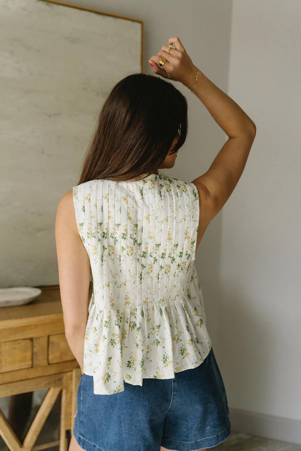 Faye White & Yellow Floral Pleated Peplum Tank - Image 4