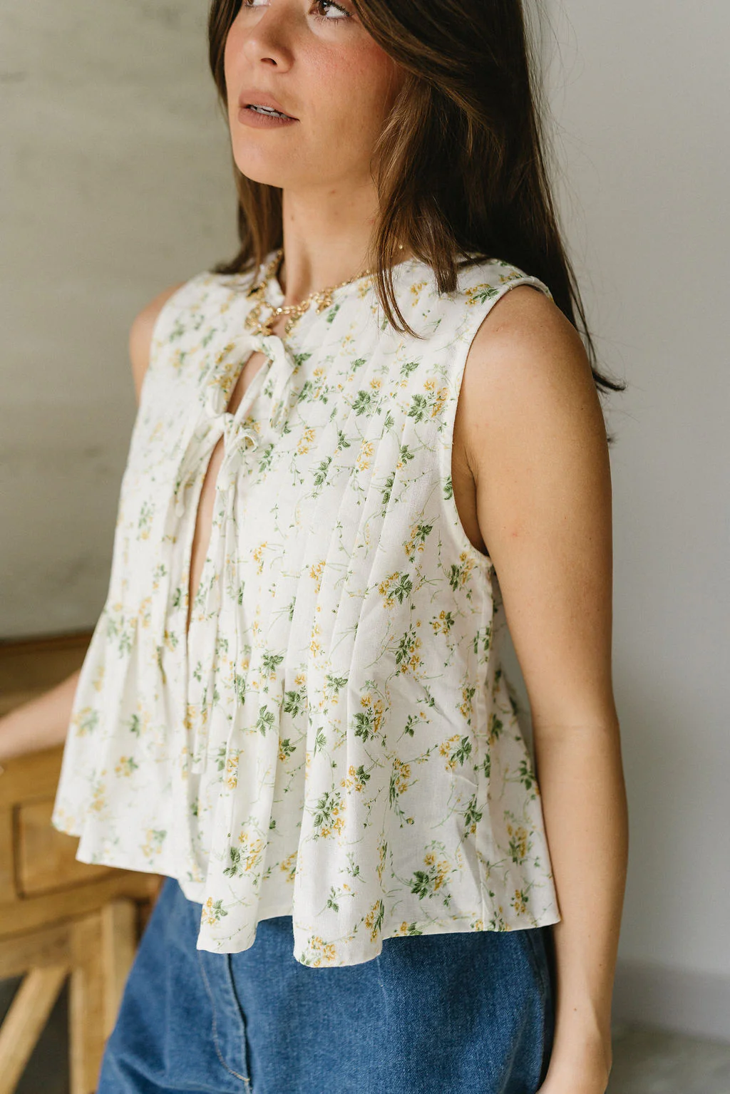 Faye White & Yellow Floral Pleated Peplum Tank - Image 7