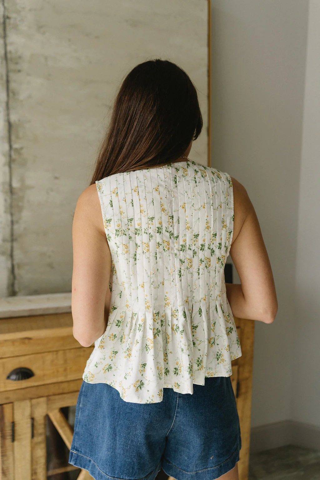 Faye White & Yellow Floral Pleated Peplum Tank - Image 9