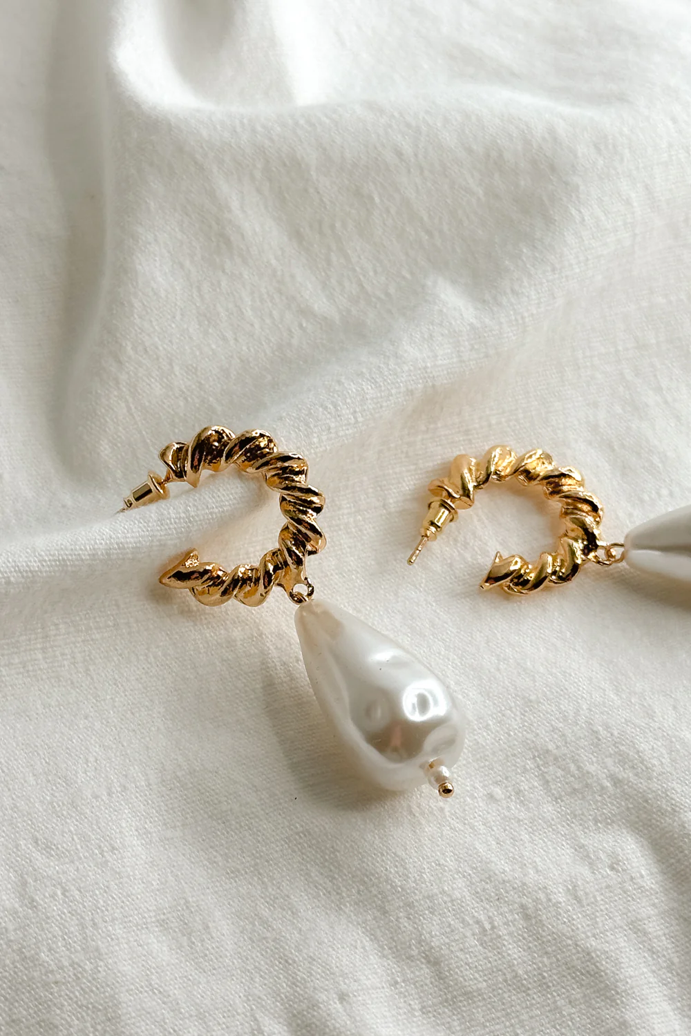 Eira Gold Pearl Mini Hoop Dangle Earring - Image 2