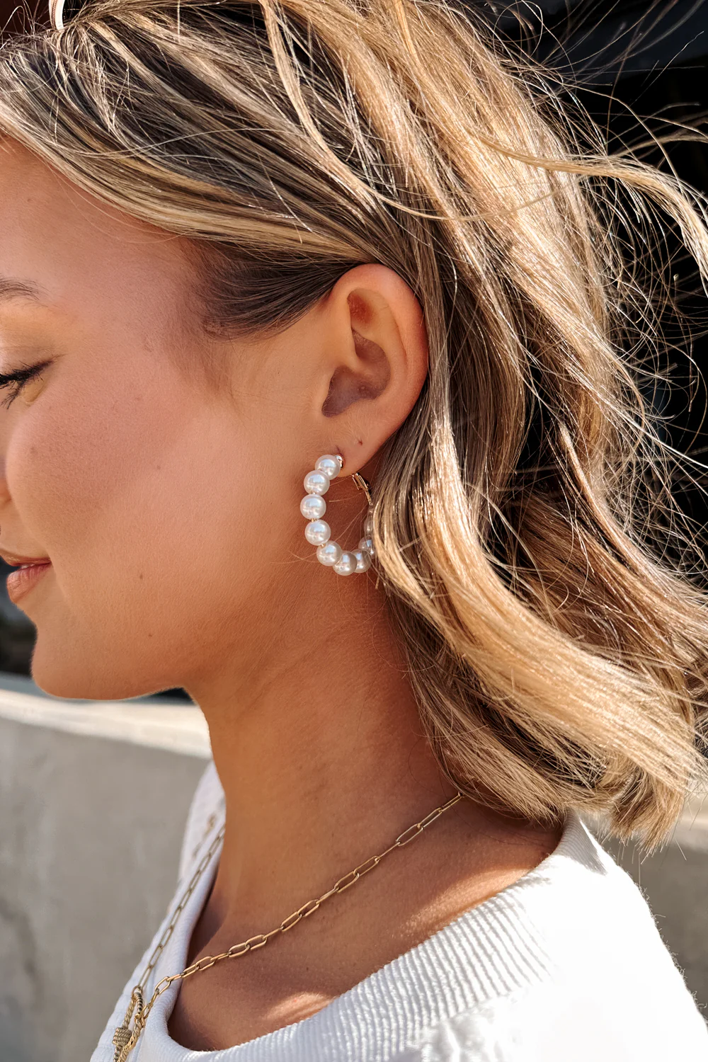 Irene Gold & Pearl Closed Hoop Earring - Image 3