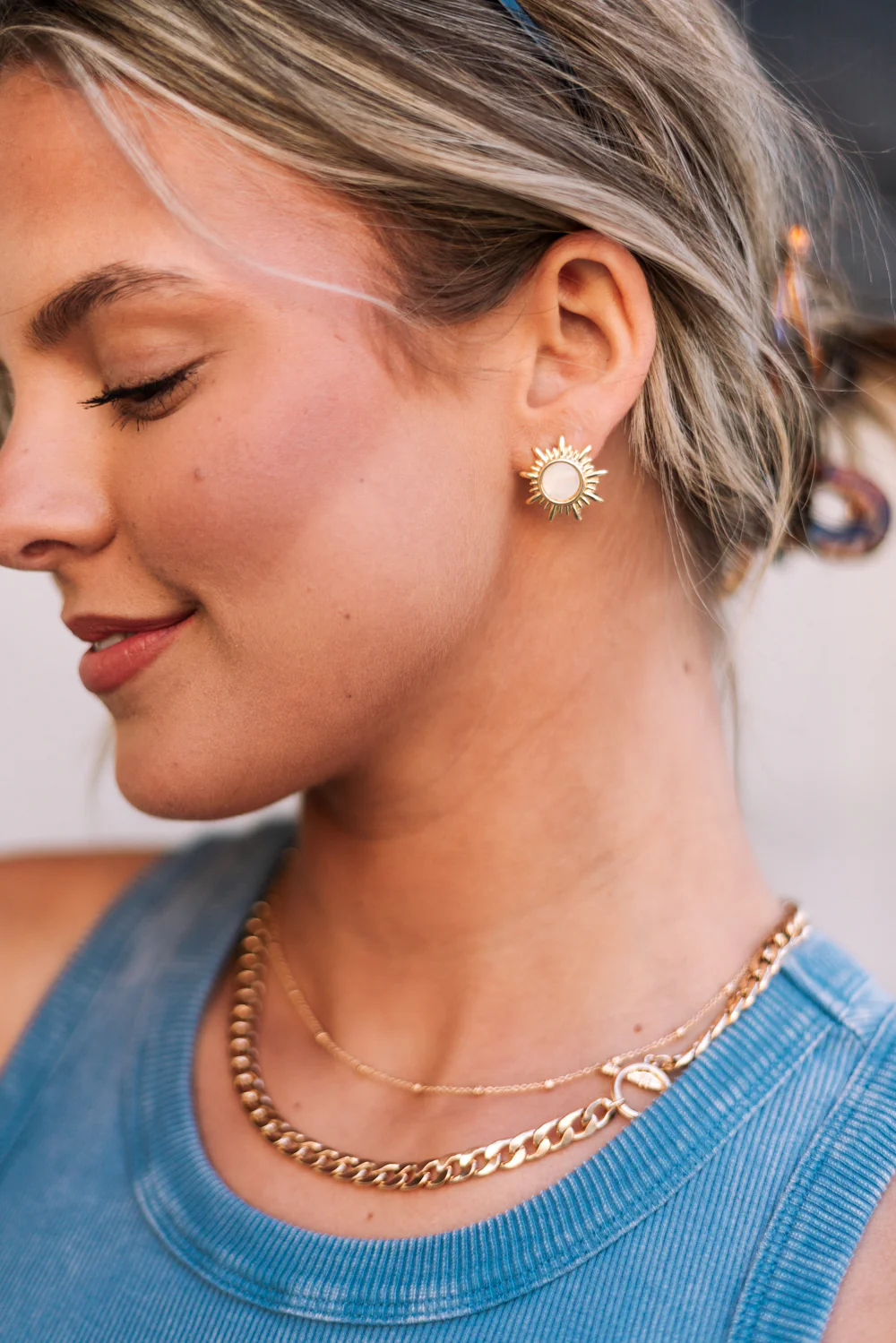 Faith Gold & White Starburst Stud Earring - Image 3